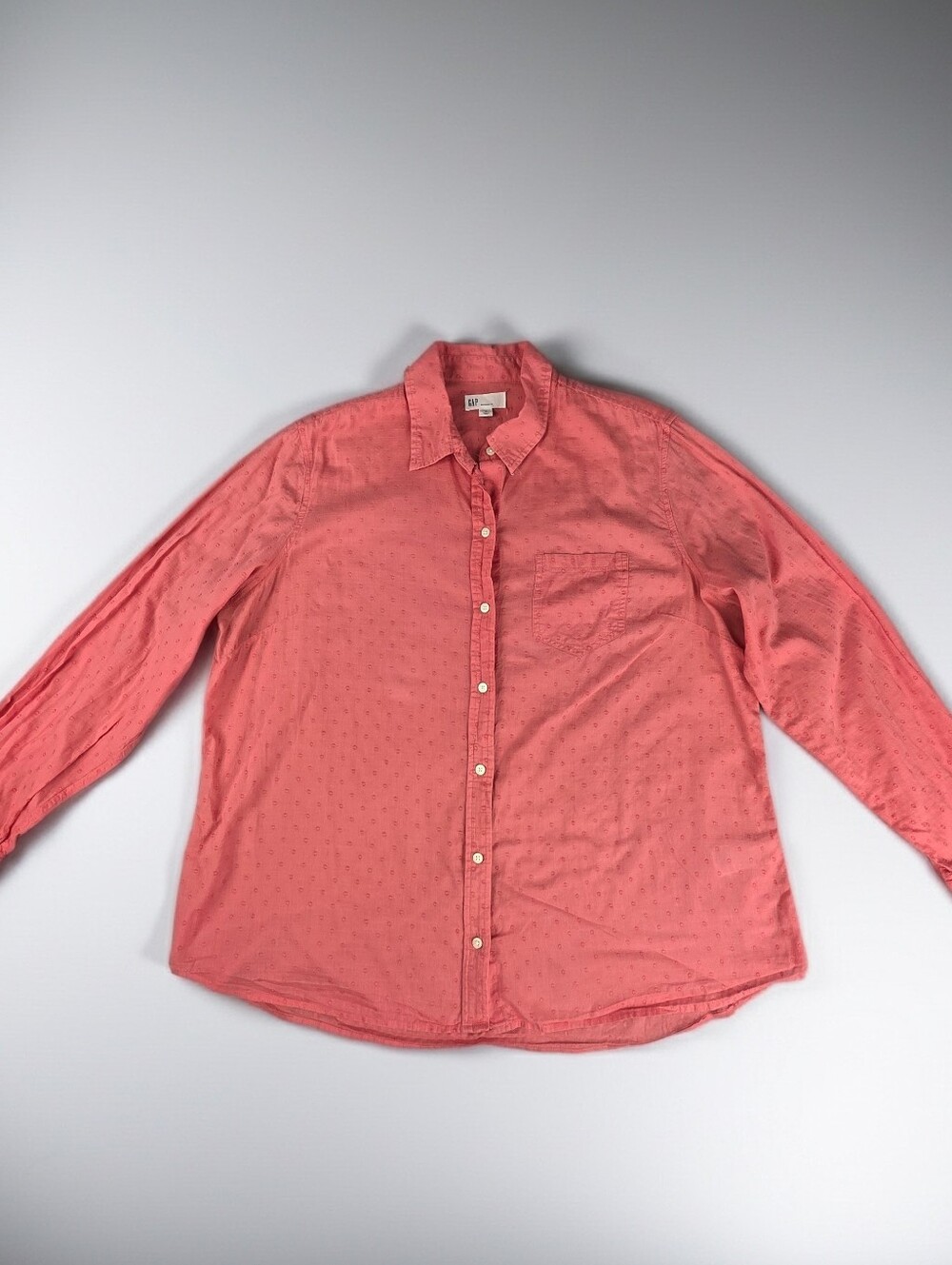 Gap Fitted Boyfriend Swiss Dot Long Sleeve Shirt 100% Cotton XL Feminine Preppy